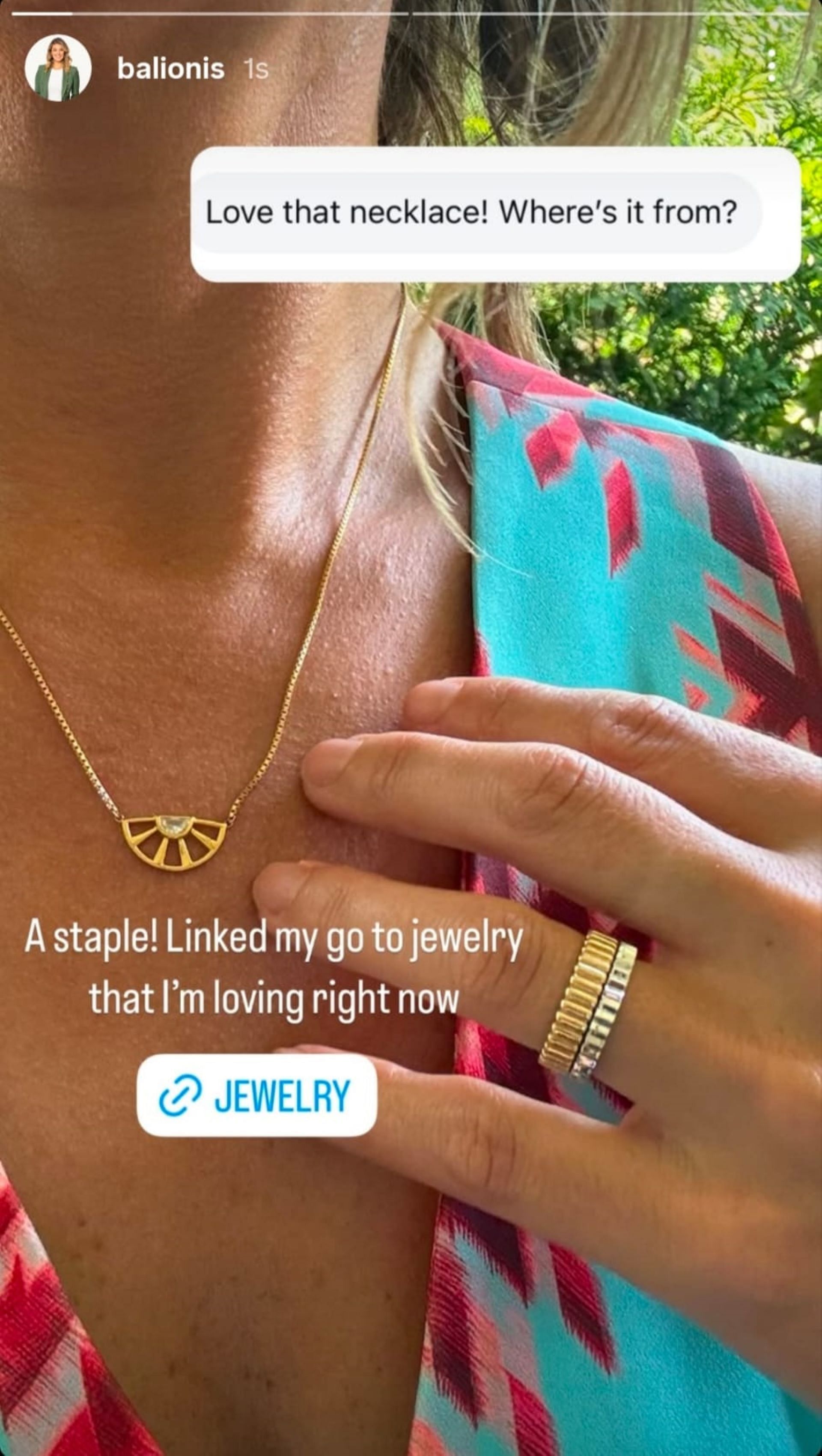 Amanda Balionis shared her go-to golf day jewelry on Instagram, featuring pieces worth a total of $725 (via @balionis on IG)